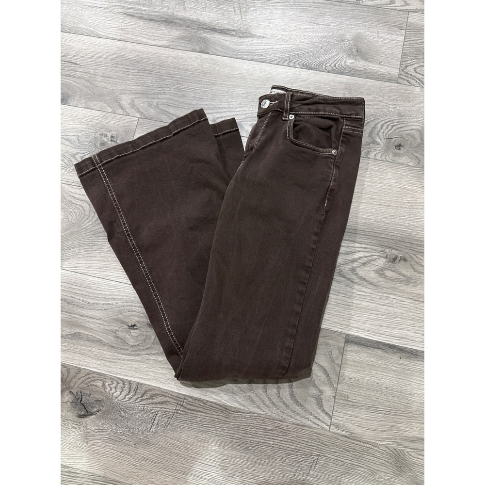 Garage Denim Womens Brown Low Rise Flare Jeans Contrast Stitch‎ Size 3